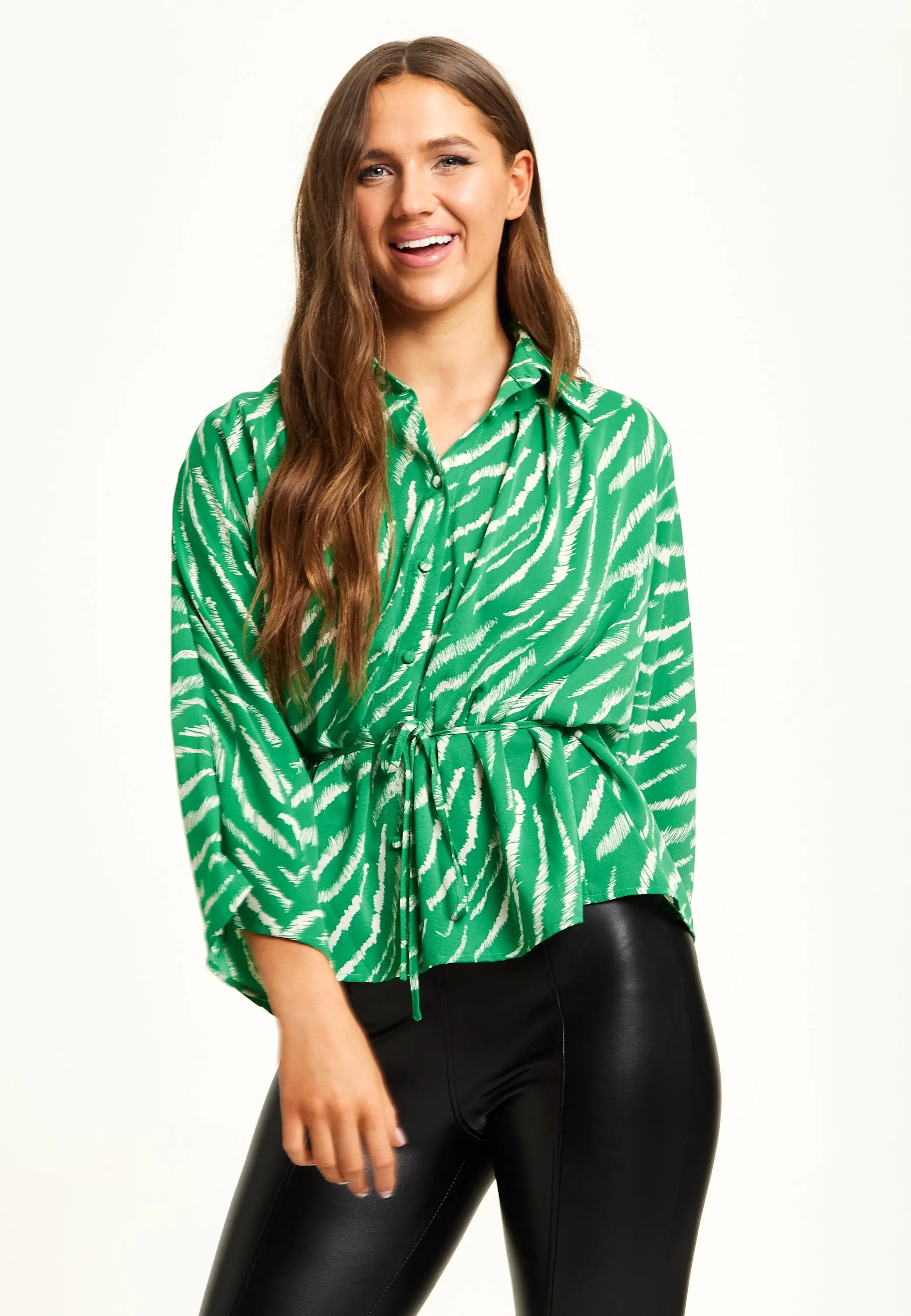 Liquorish Zebra Print Shirt With Long Sleeves And Tie Waist