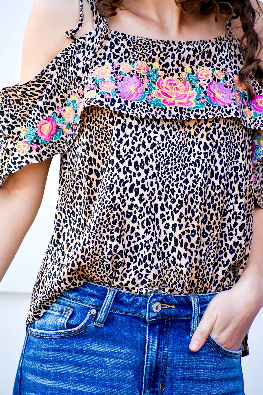 Live Learn Love Embroidered Print Cold Shoulder Blouse