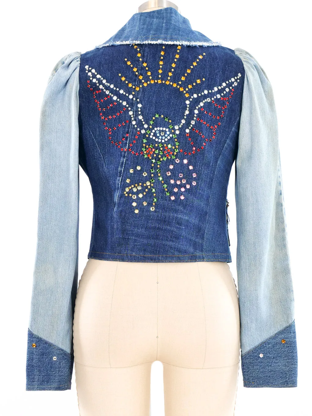 Love Melody Rhinestone Studded Patchwork Denim Jacket