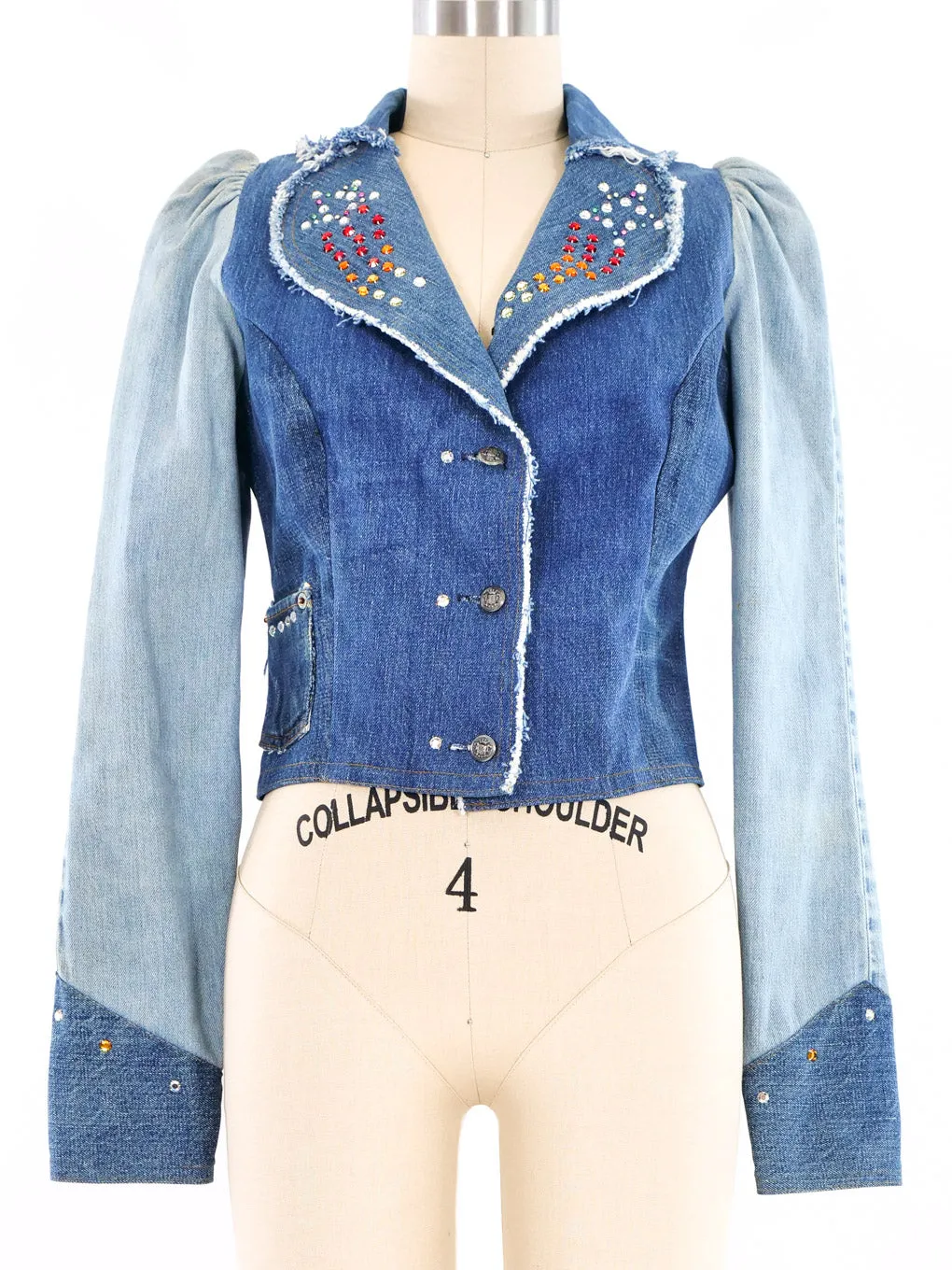 Love Melody Rhinestone Studded Patchwork Denim Jacket