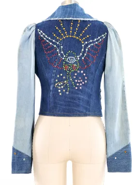 Love Melody Rhinestone Studded Patchwork Denim Jacket