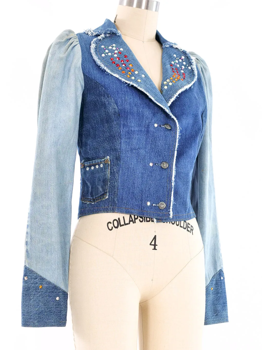 Love Melody Rhinestone Studded Patchwork Denim Jacket