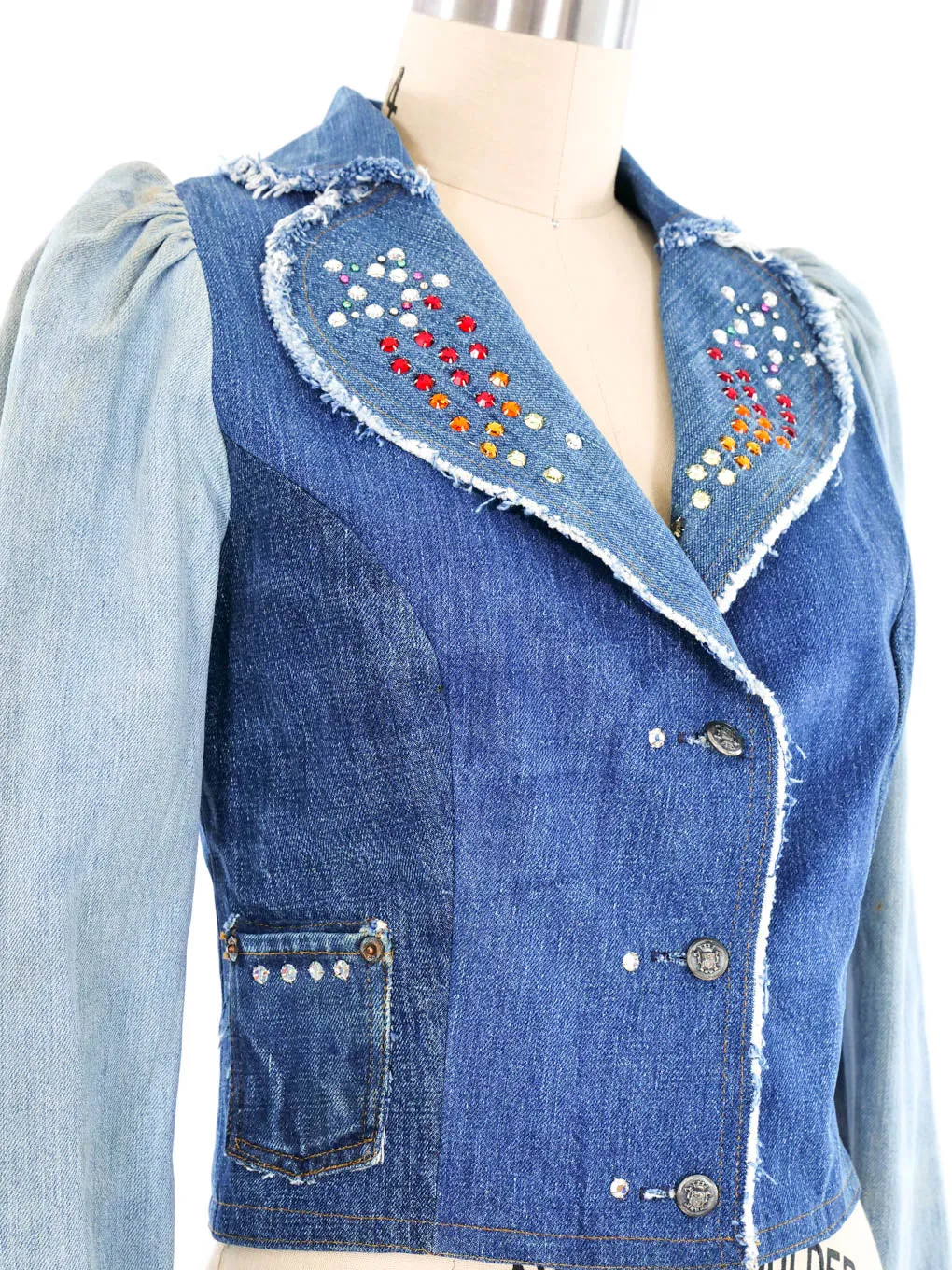 Love Melody Rhinestone Studded Patchwork Denim Jacket