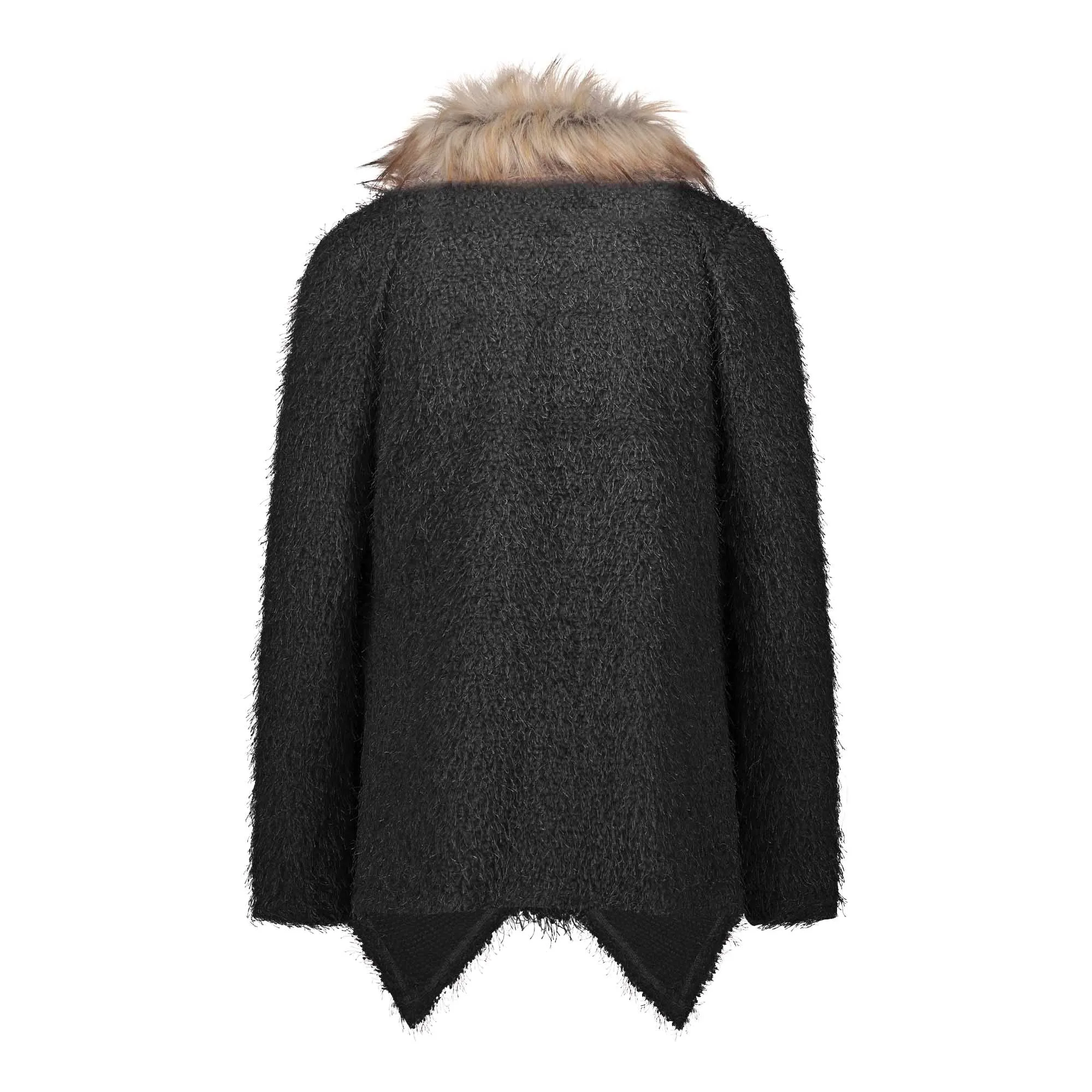 Manteau Cardigan Col En Fausse Furrure Amovible Kaki