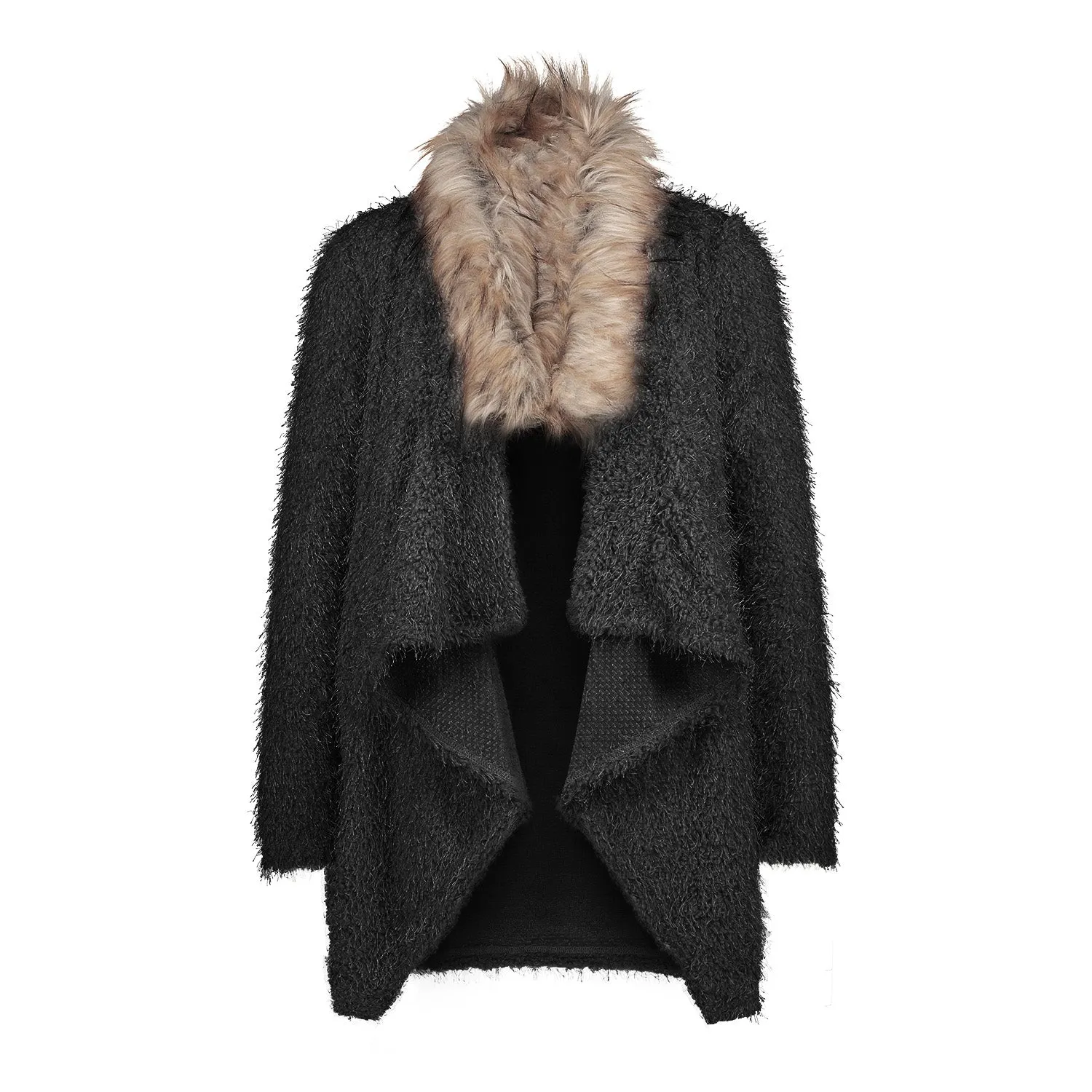 Manteau Cardigan Col En Fausse Furrure Amovible Kaki