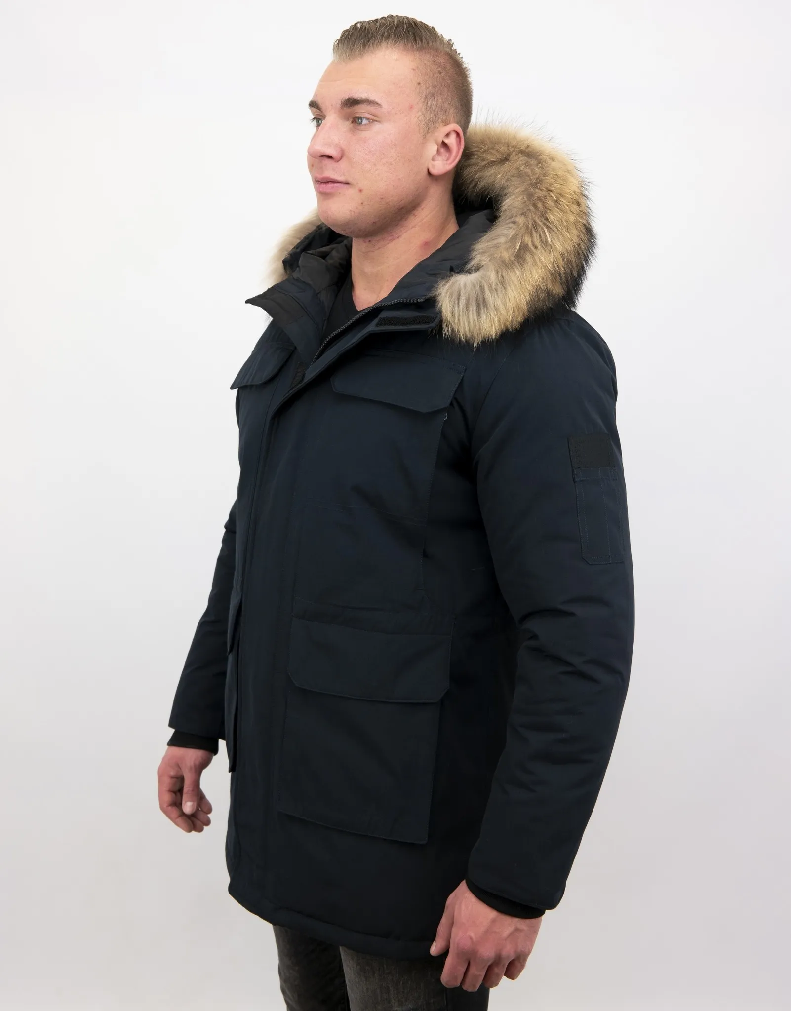 Men Parka Whiter Coat Long Blue