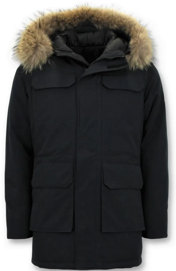 Men Parka Whiter Coat Long Blue