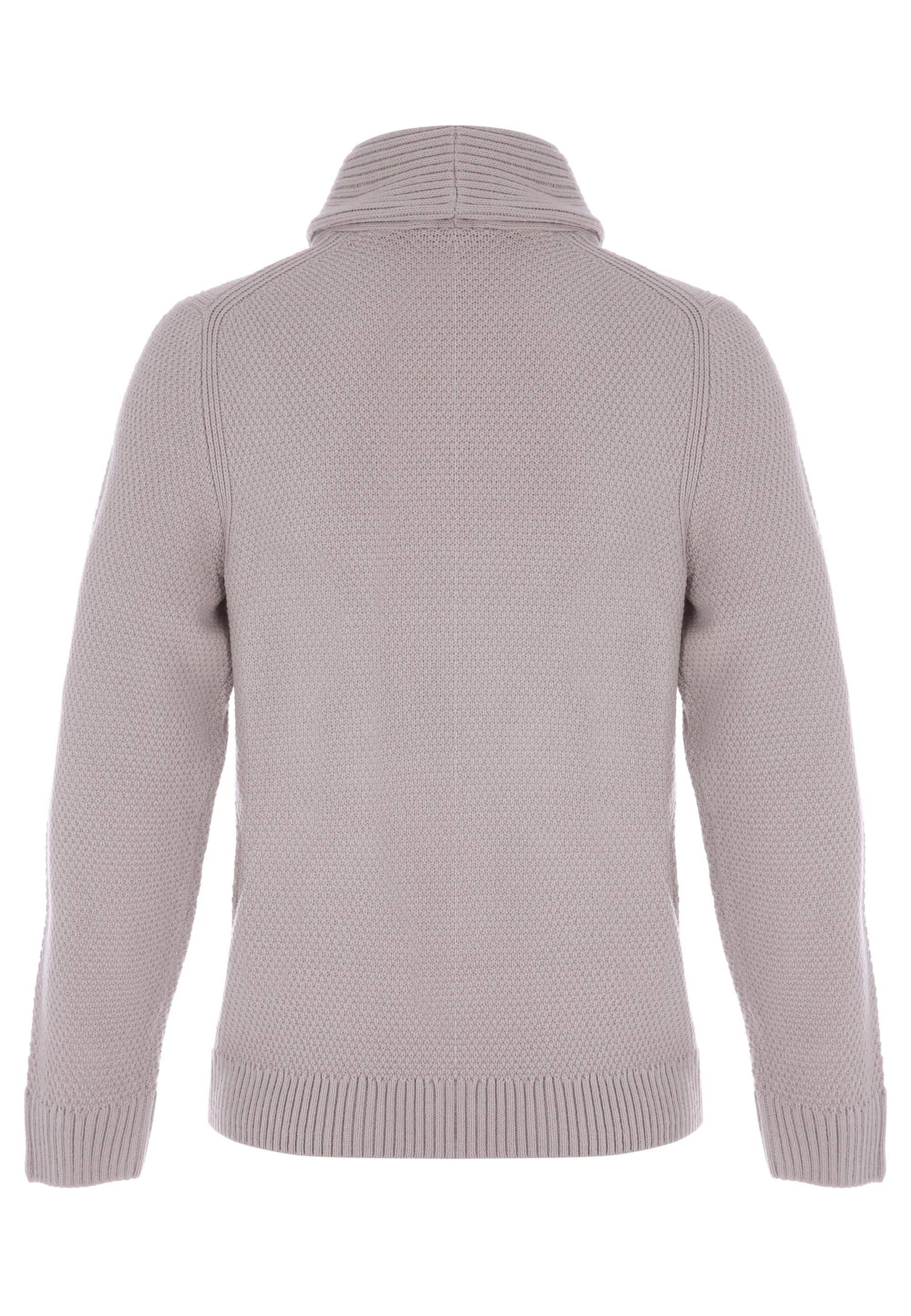 Mens Beige Plain Knitted Shawl Neck Jumper