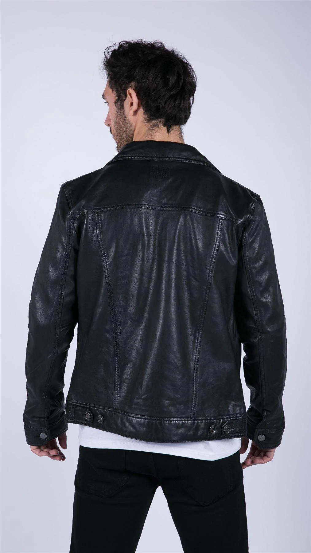 Mens Black real Leather Vintage Soft Jacket Short Jeans Style Classic Stud