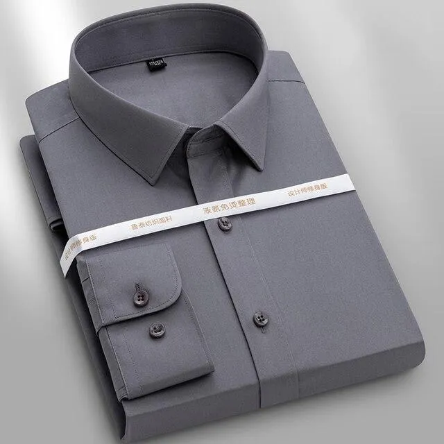 Men's Classic Long Sleeve Non Iron Pocket Less Standard Fit Shirt