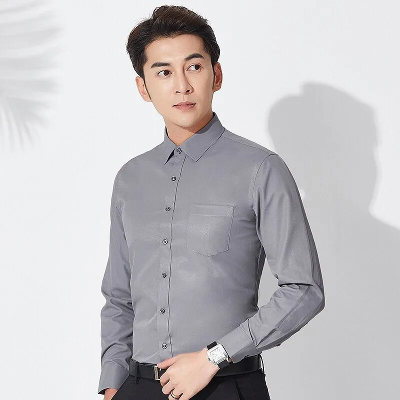 Men's Formal Business Standard-fit Single Patch Pocket Long Sleeve Shirt