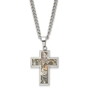 Men's Stainless Steel Printed Hunting Camo Cross Necklace, 24 inch