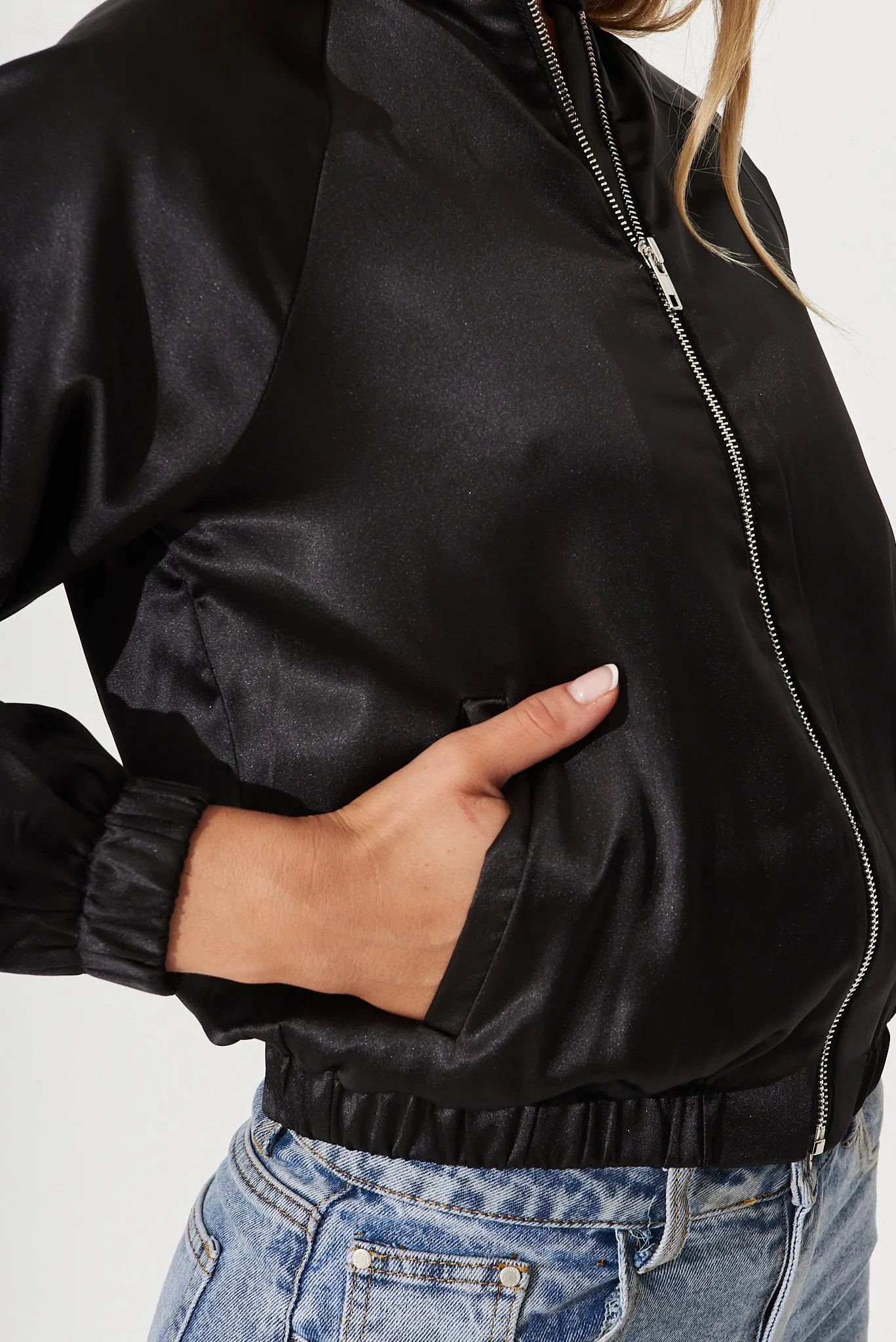 Montserrat Bomber Jacket In Black Satin