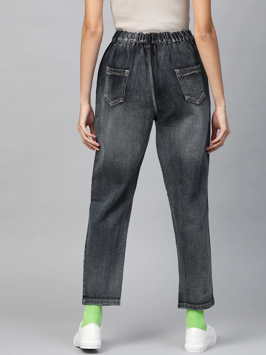 Navy Washed High Waist Basic Jeans