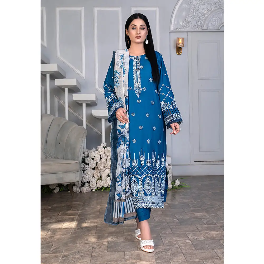 Noor Jahan Mushk Printed Lawn Chikenkari Embroidered Unstitched 3Pcs Suit