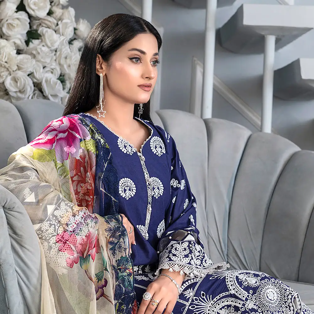 Noor Jahan Mushk Printed Lawn Chikenkari Embroidered Unstitched 3Pcs Suit