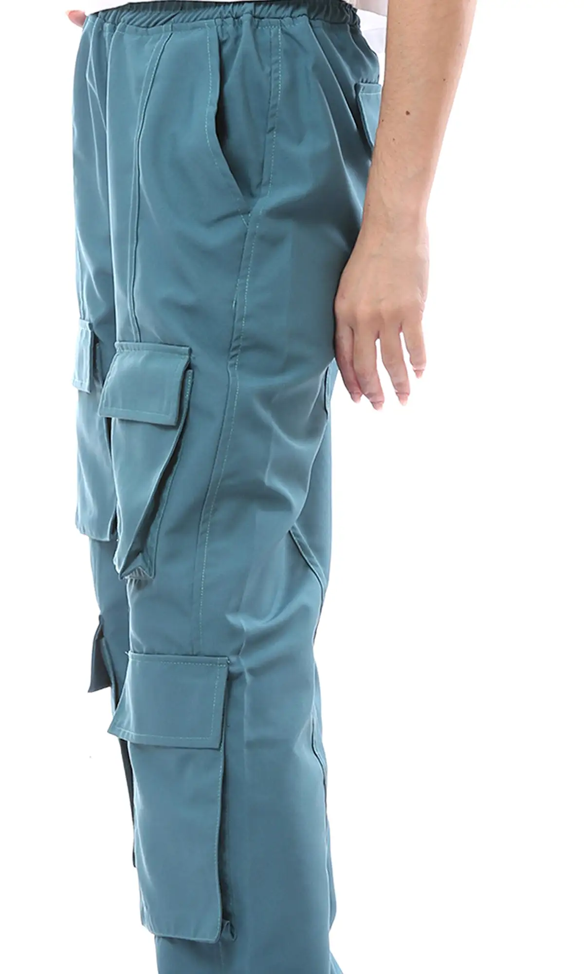 O168060 Elastic Waist Dockside Blue Cargo Pants With 6 Pockets