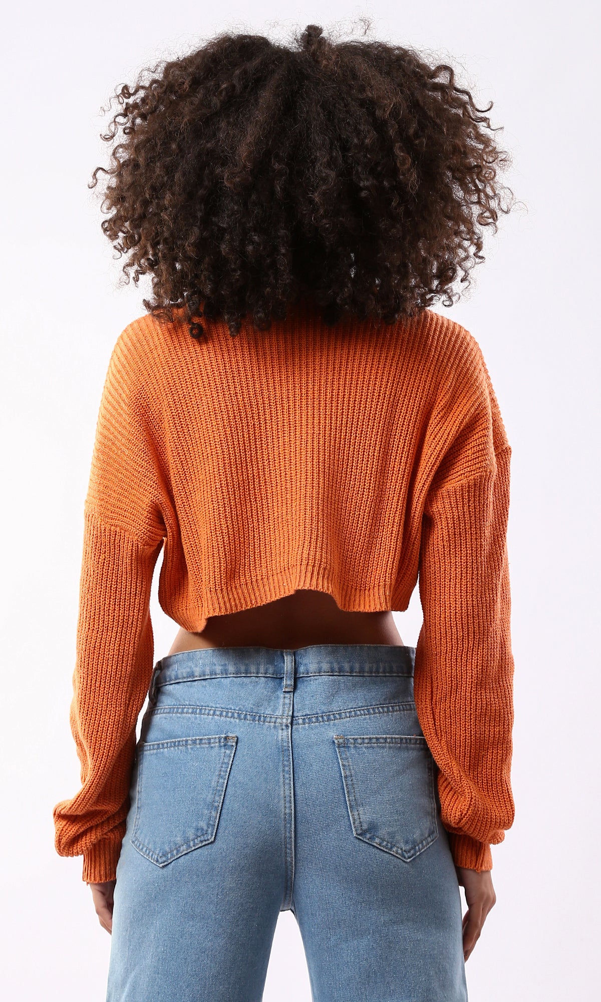 O172585 Loose Fit Orange Slip On Cropped Pullover