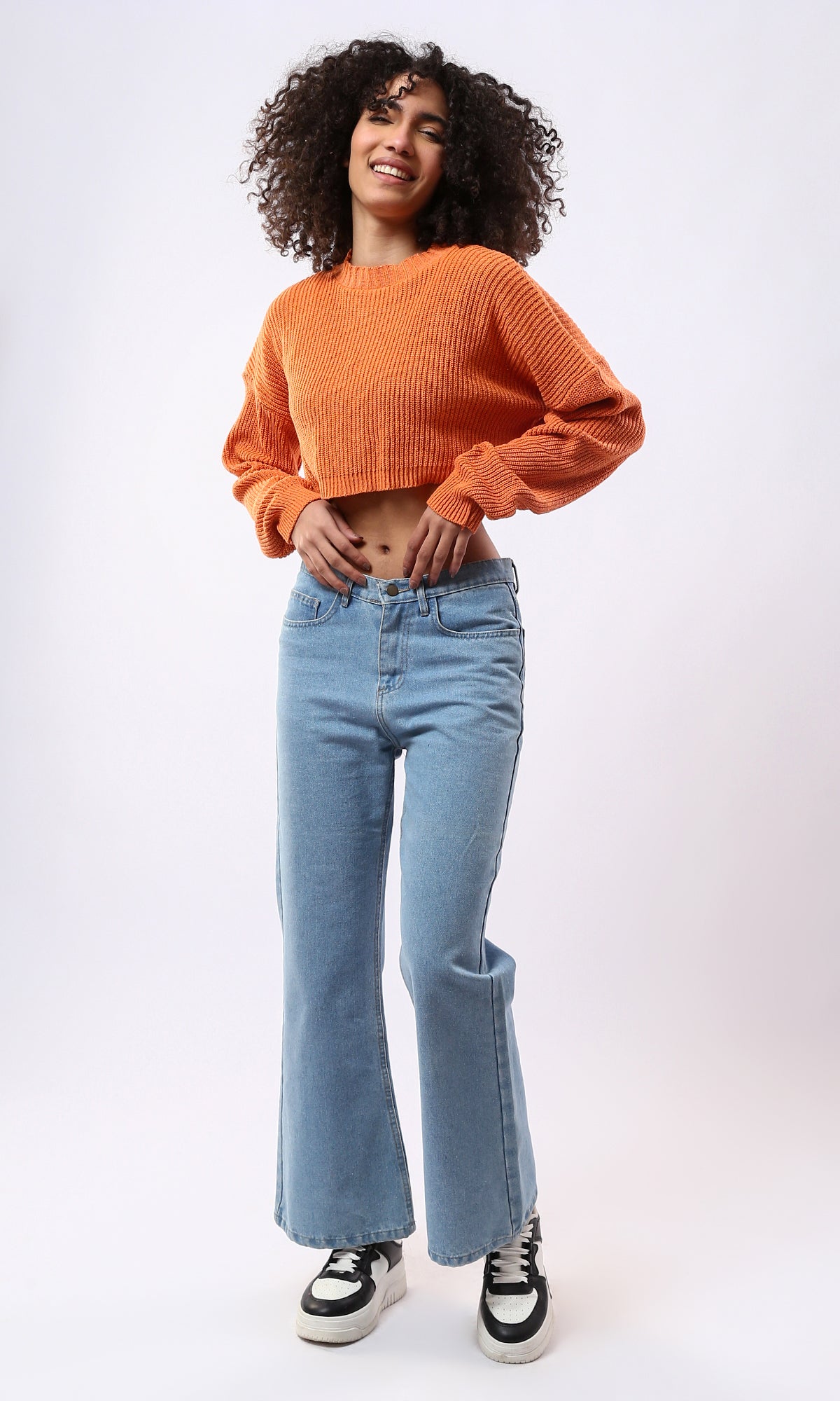 O172585 Loose Fit Orange Slip On Cropped Pullover