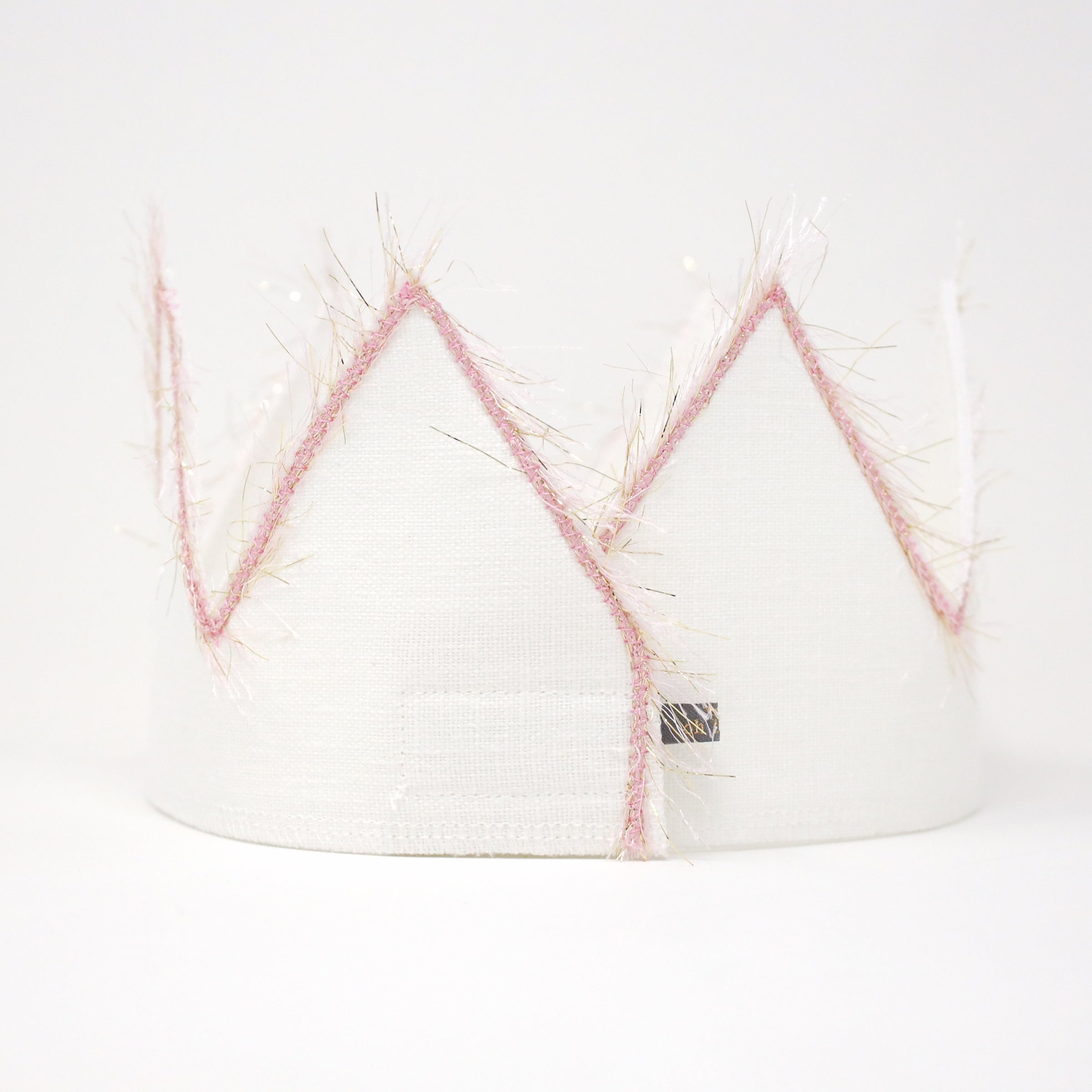 oh baby! Three Birthday Crown with Blush/Gold Trim on Oyster Linen