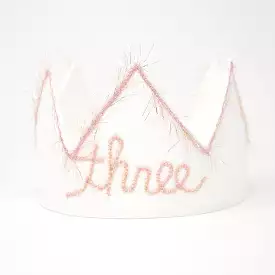 oh baby! Three Birthday Crown with Blush/Gold Trim on Oyster Linen