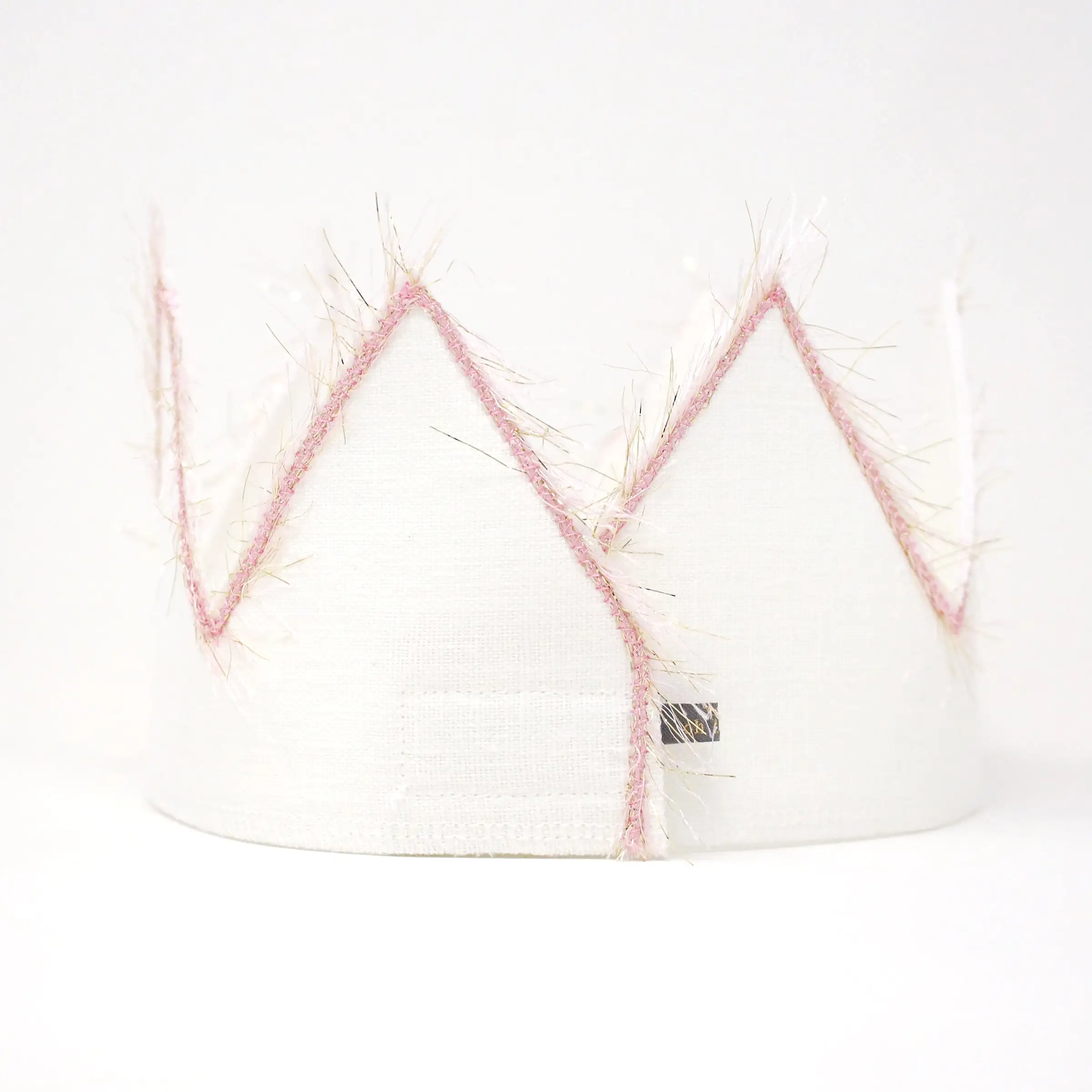 oh baby! Three Birthday Crown with Blush/Gold Trim on Oyster Linen