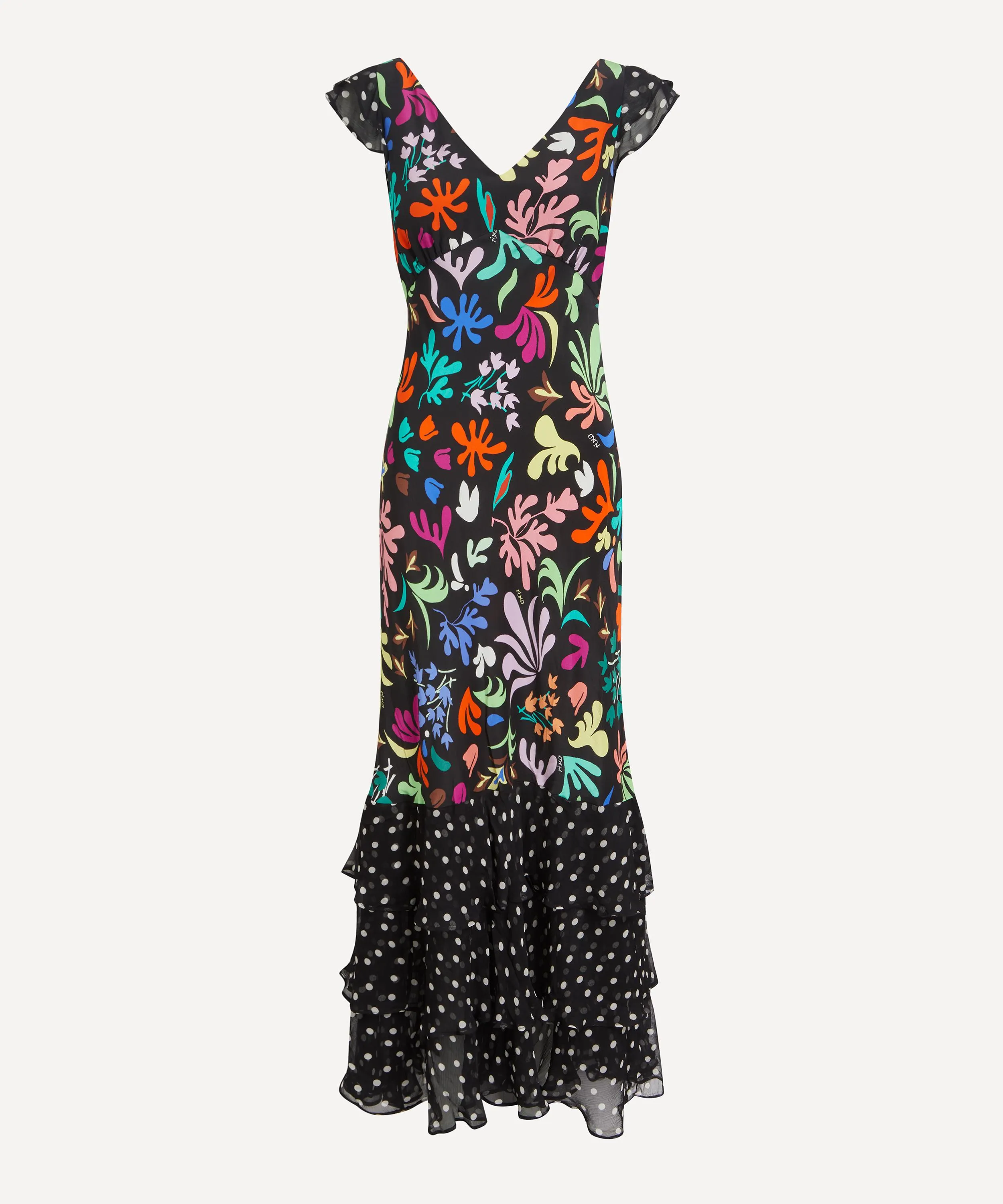 Ossy Floral Mix Black Silk Maxi Dress