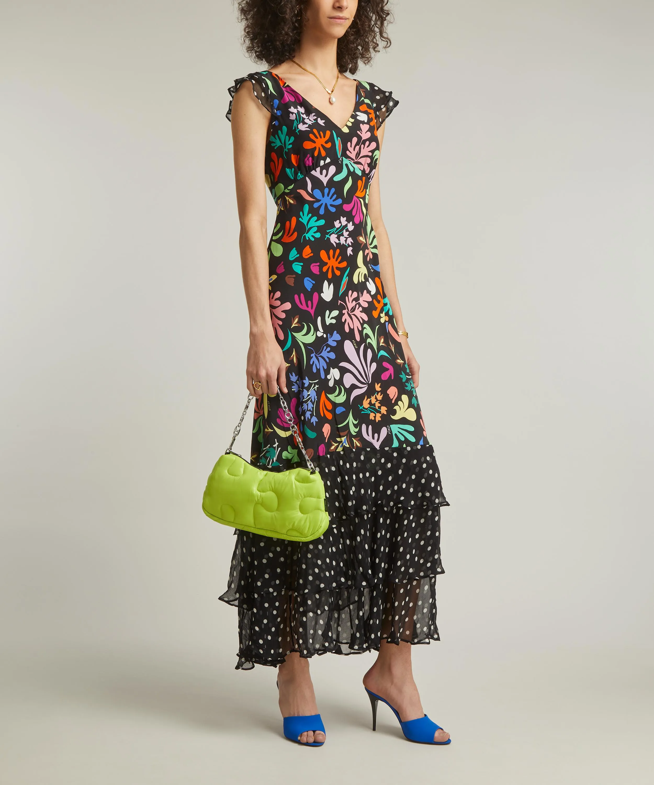 Ossy Floral Mix Black Silk Maxi Dress