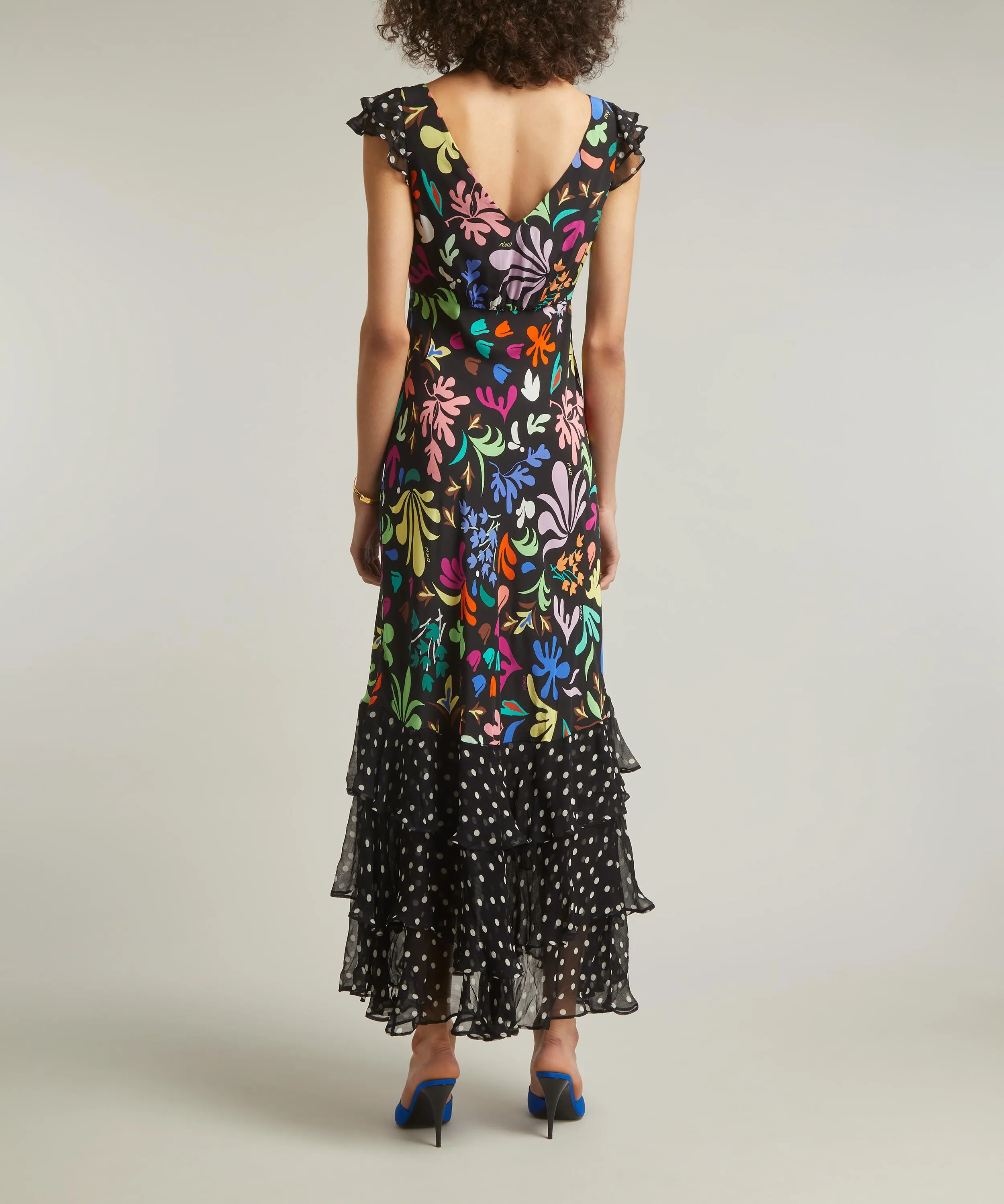 Ossy Floral Mix Black Silk Maxi Dress