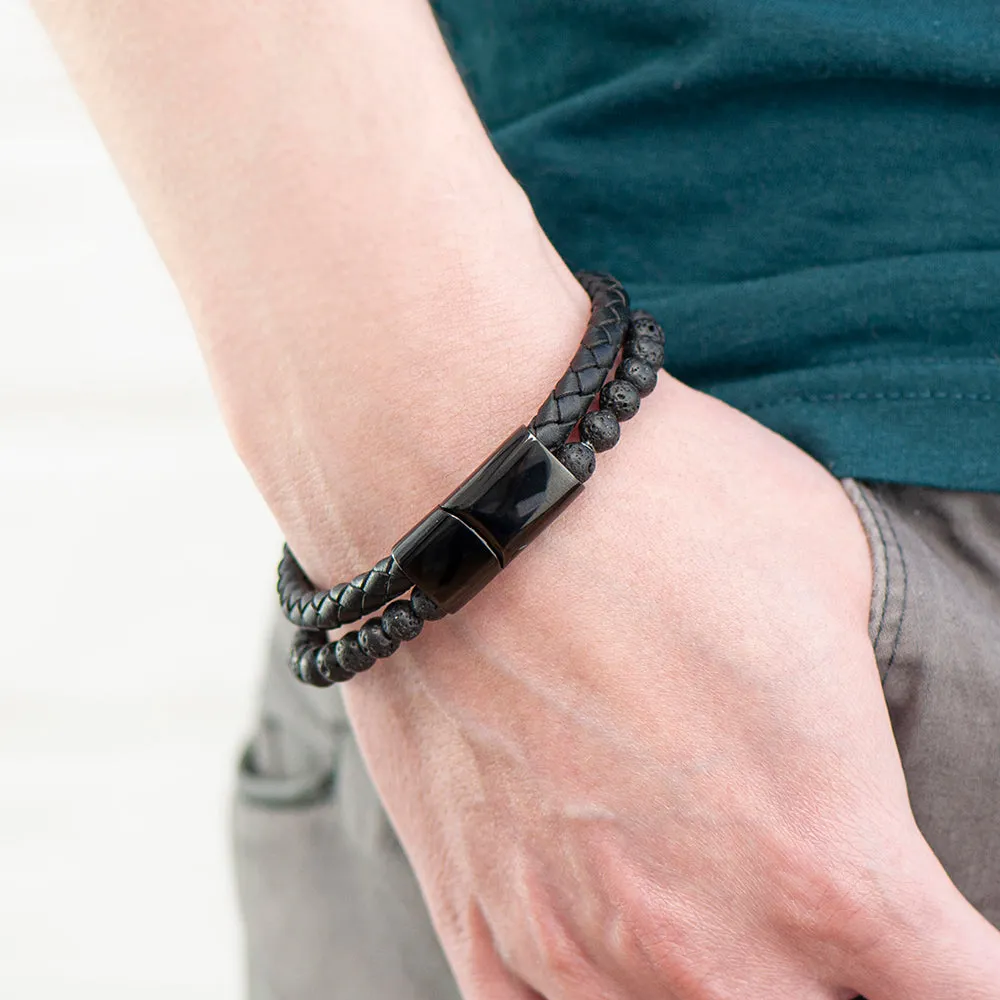 Personalised Mens Woven Duo Black Bracelet