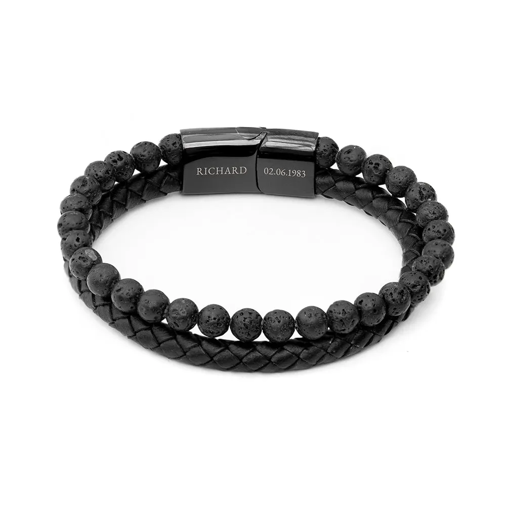 Personalised Mens Woven Duo Black Bracelet