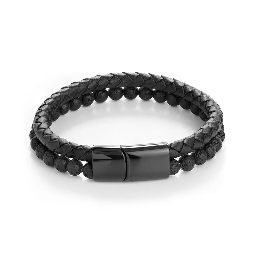 Personalised Mens Woven Duo Black Bracelet