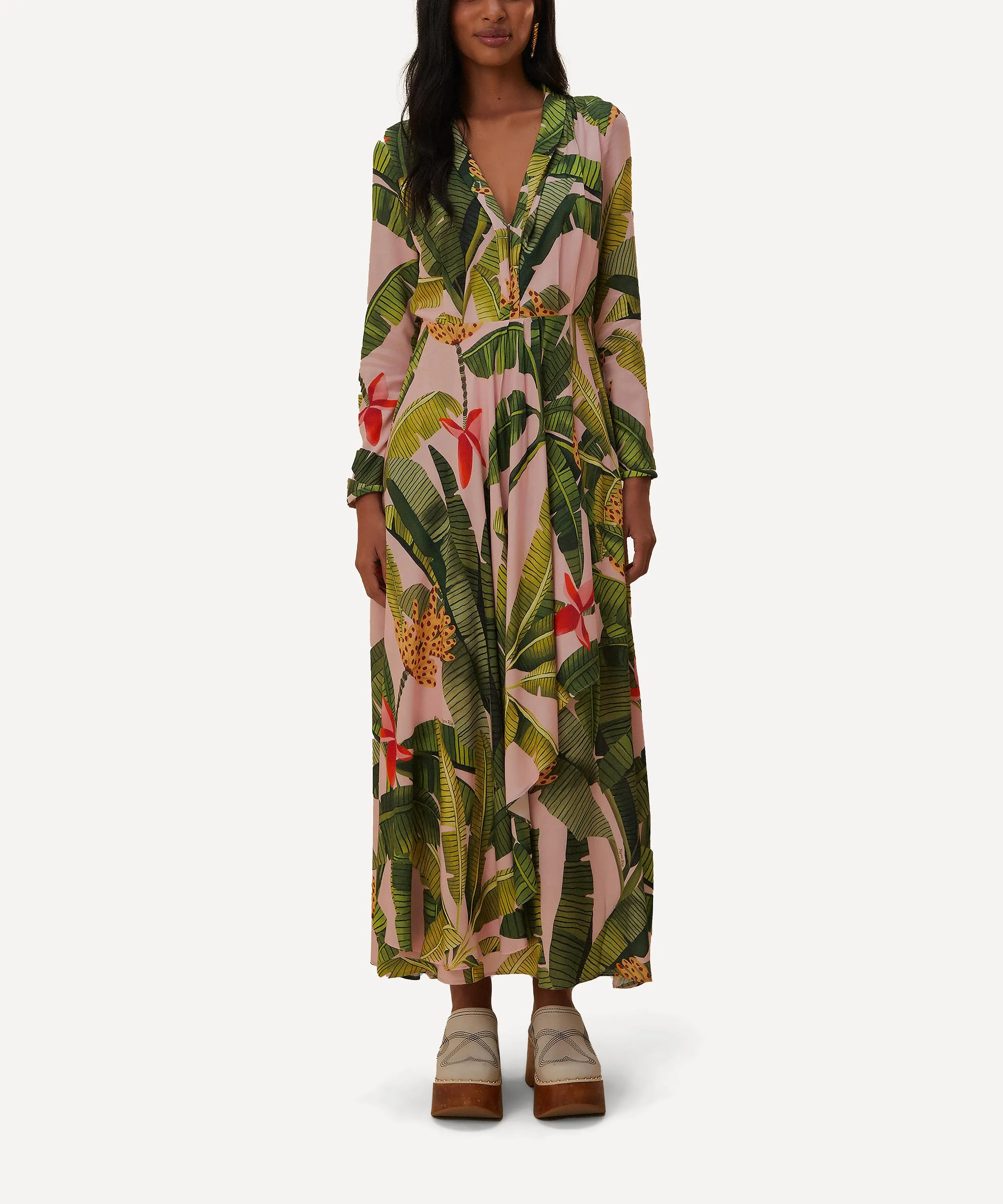 Pink Banana Leaves Maxi Dress