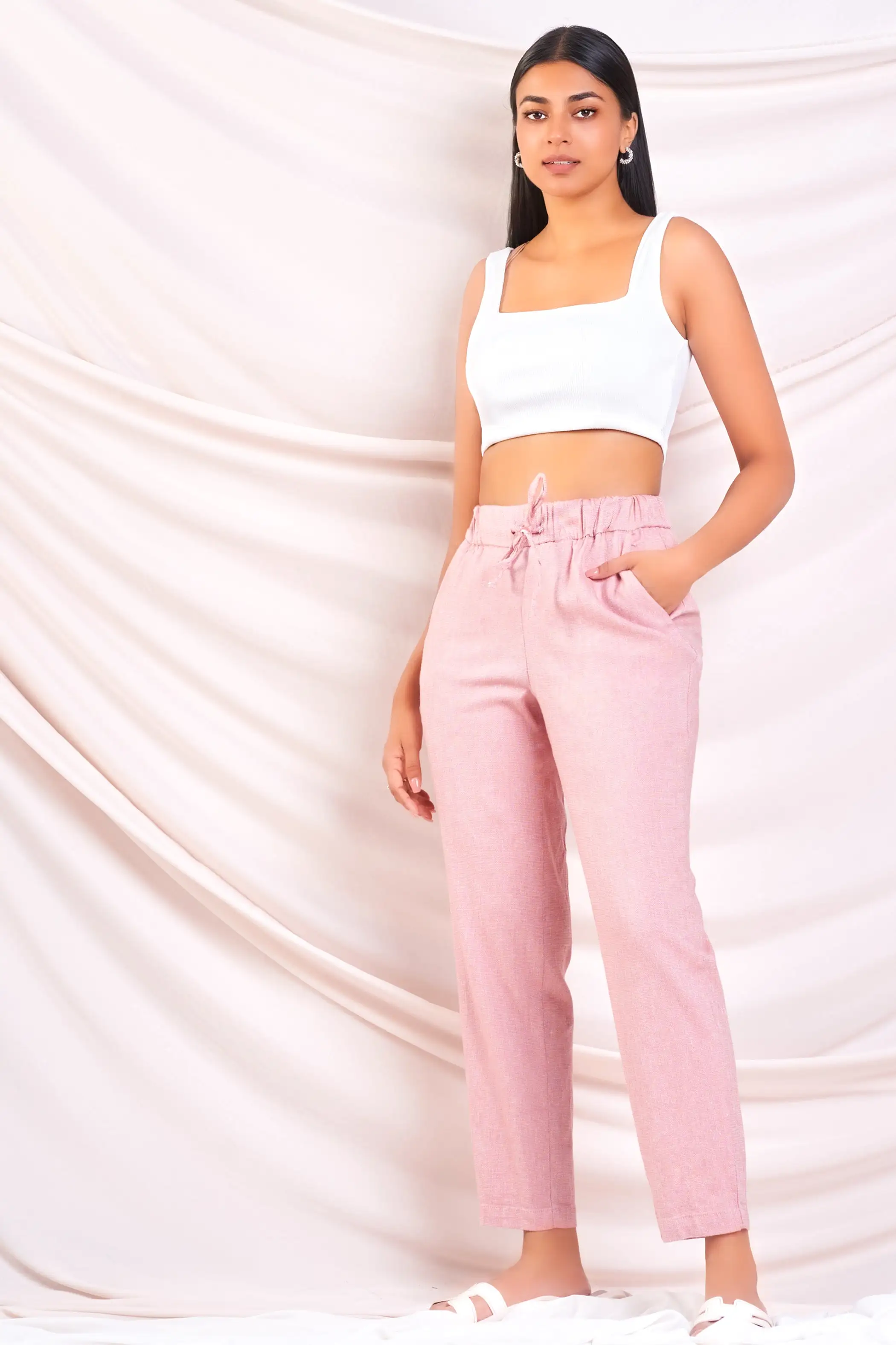 Pink Drawstring Linen Pant