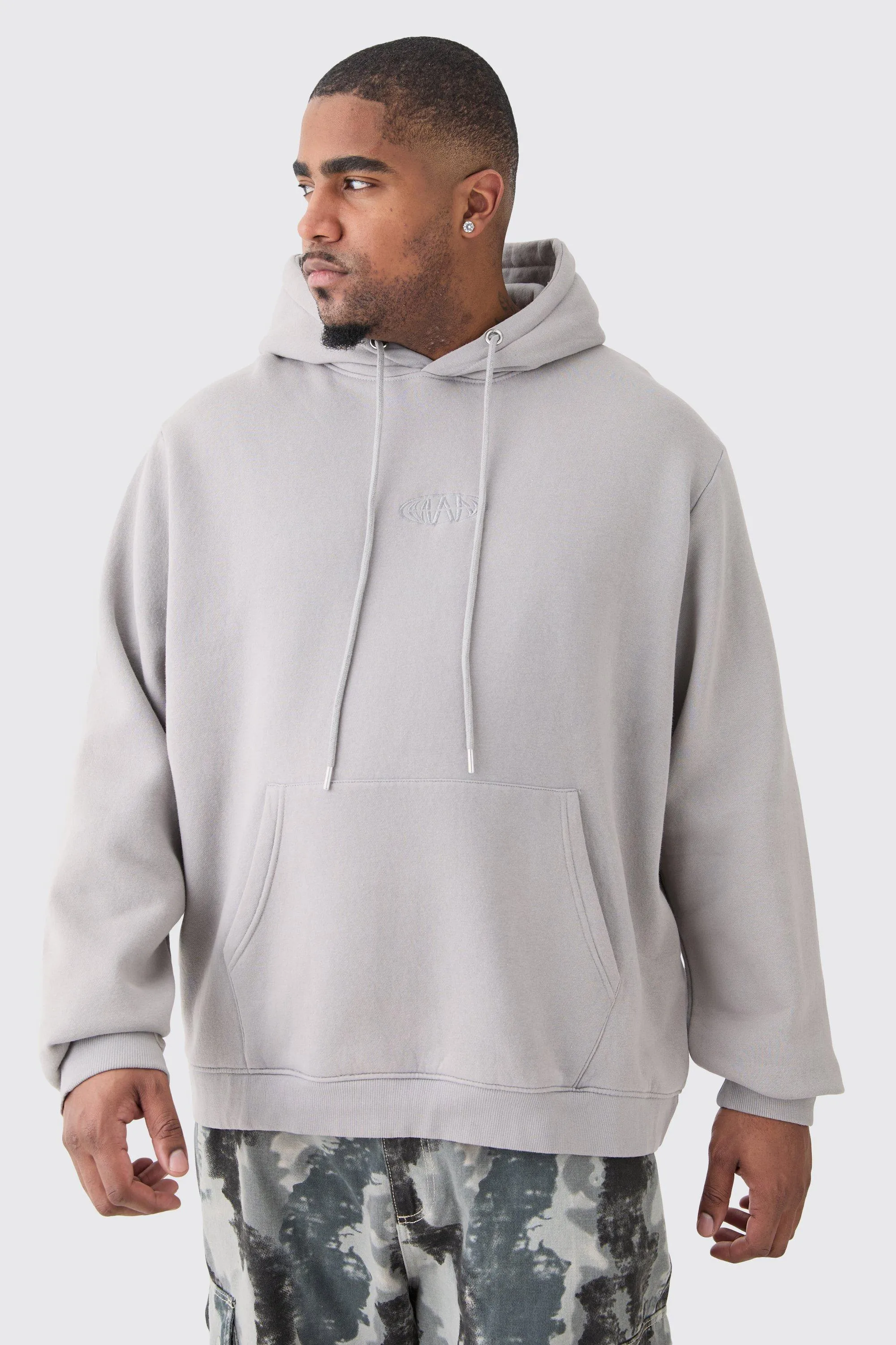 Plus Man Laundered Over Head Hoodie | boohooMAN UK