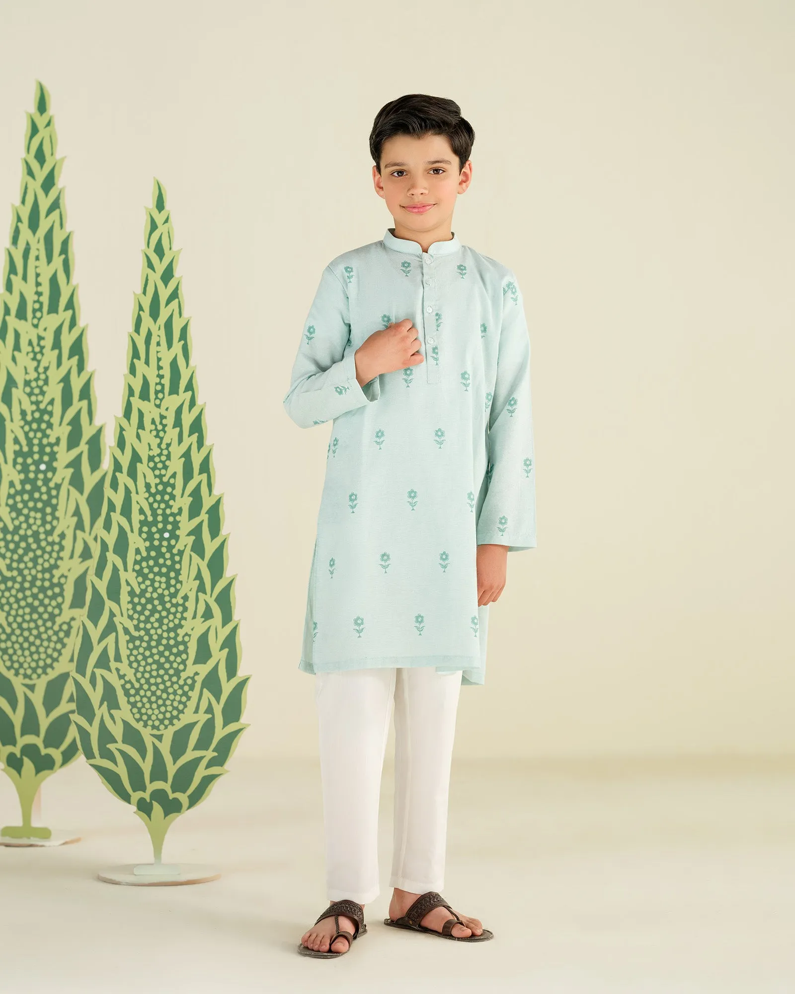 Printed Aqua Kurta