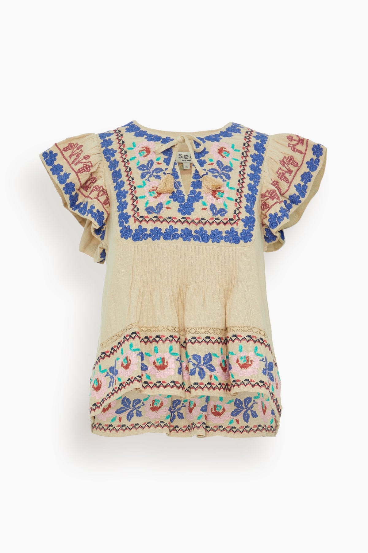 Ramona Embroidered Flutter Sleeve Top in Multi