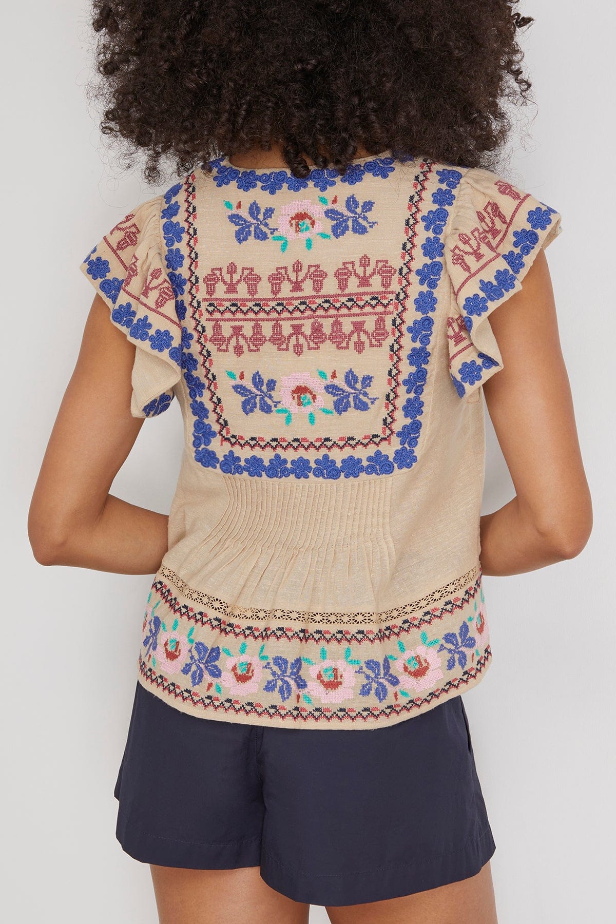 Ramona Embroidered Flutter Sleeve Top in Multi