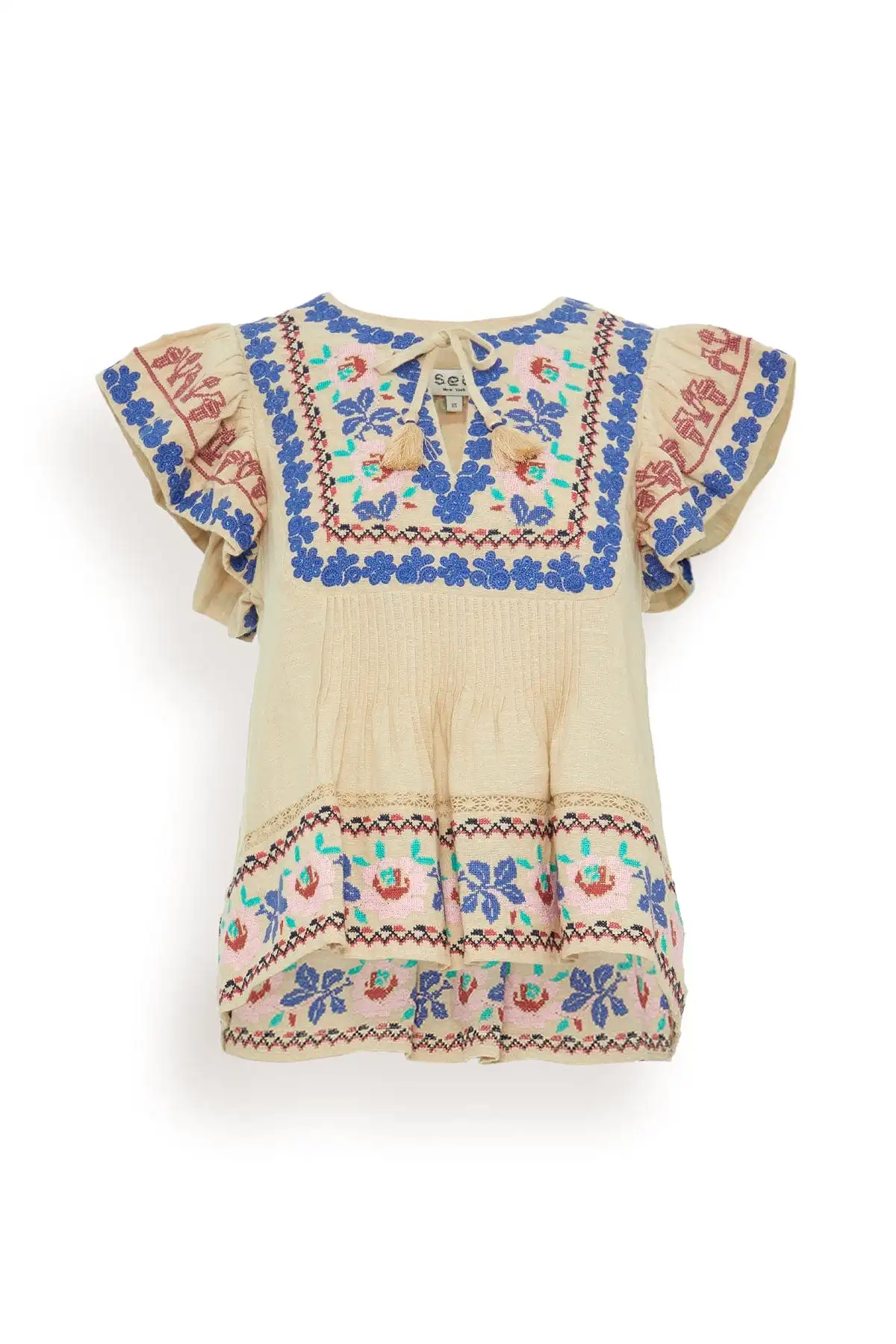 Ramona Embroidered Flutter Sleeve Top in Multi