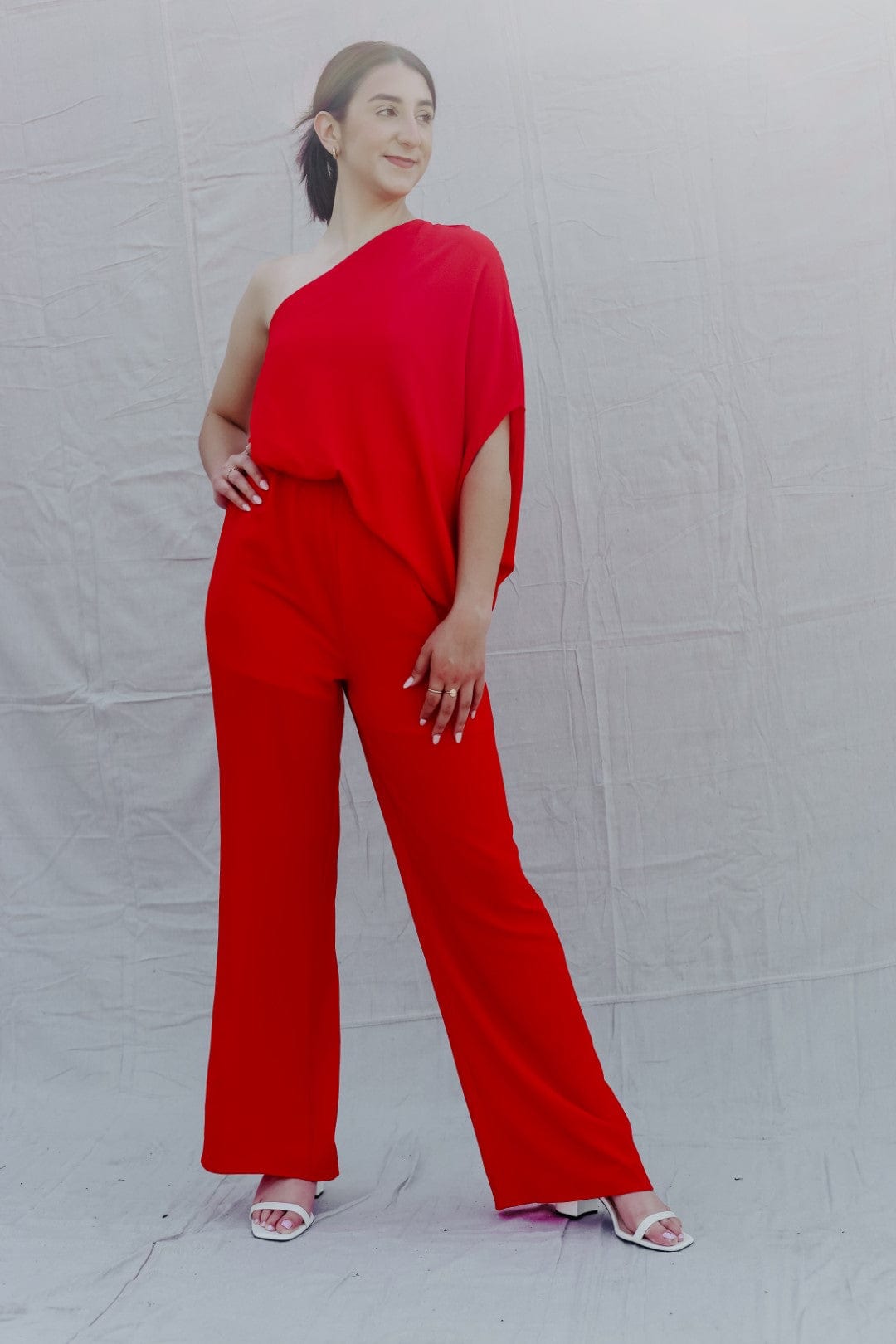 Red One Shoulder Jumpsuit