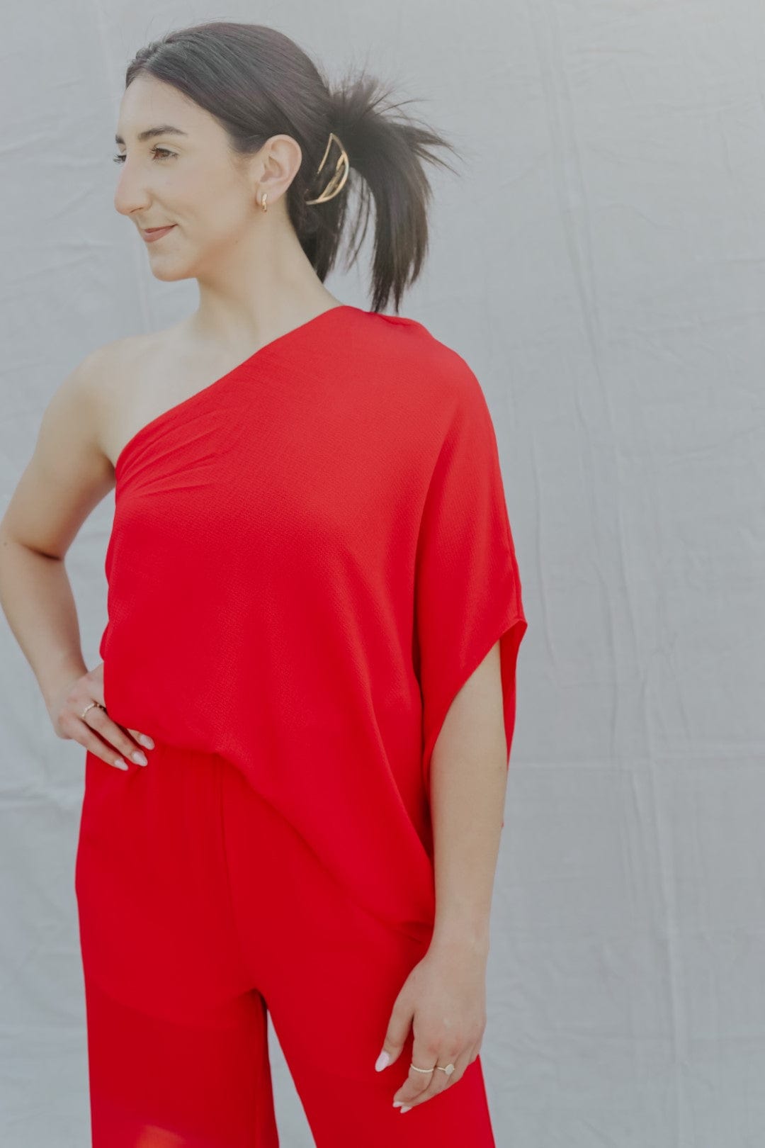 Red One Shoulder Jumpsuit