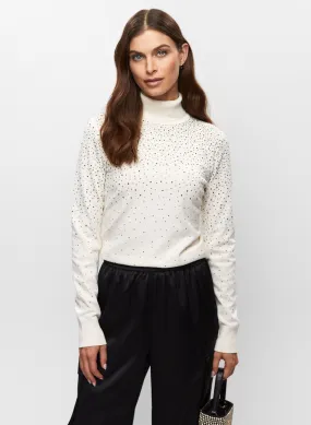 Rhinestone Detail Turtleneck Sweater