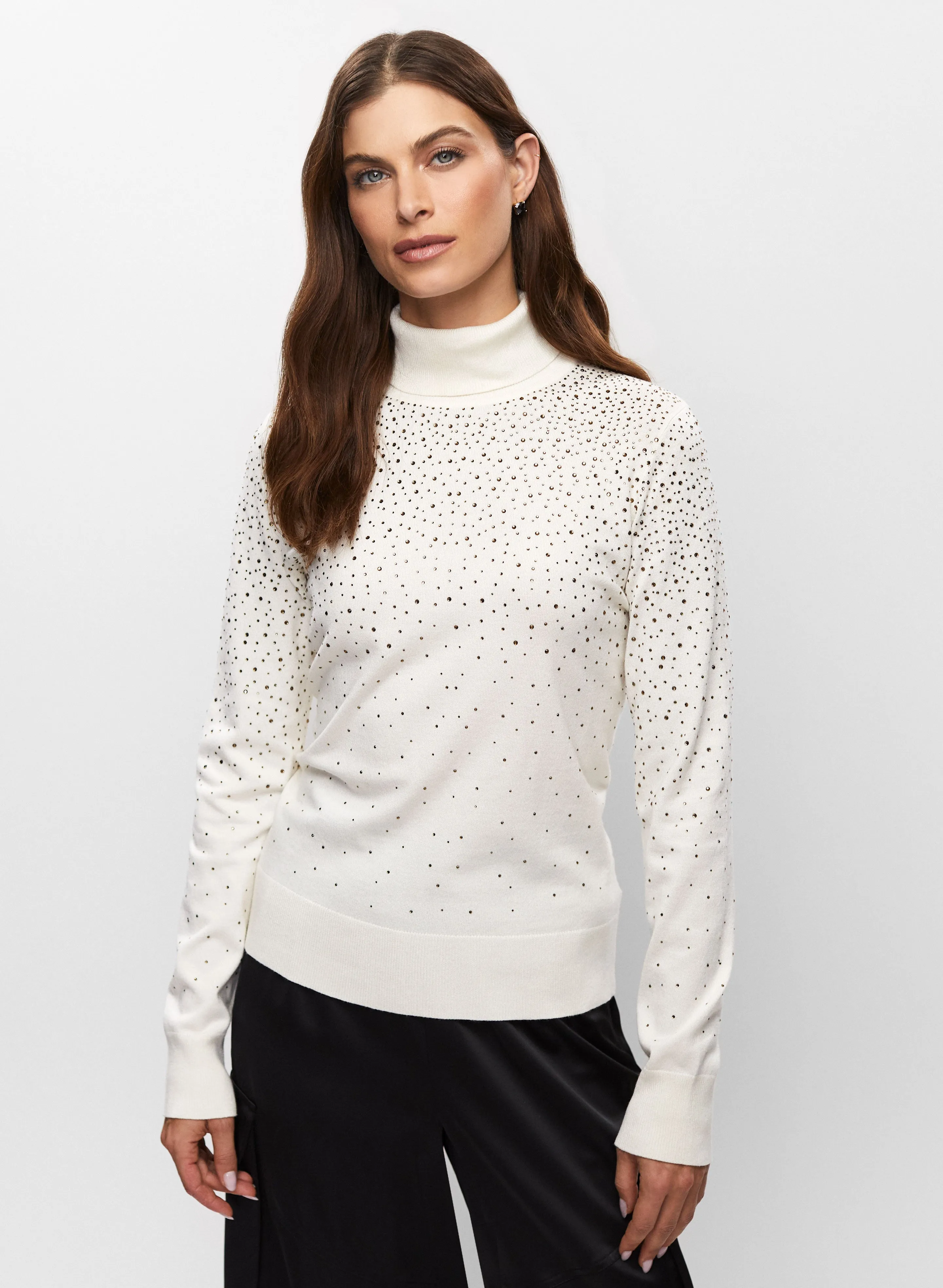 Rhinestone Detail Turtleneck Sweater