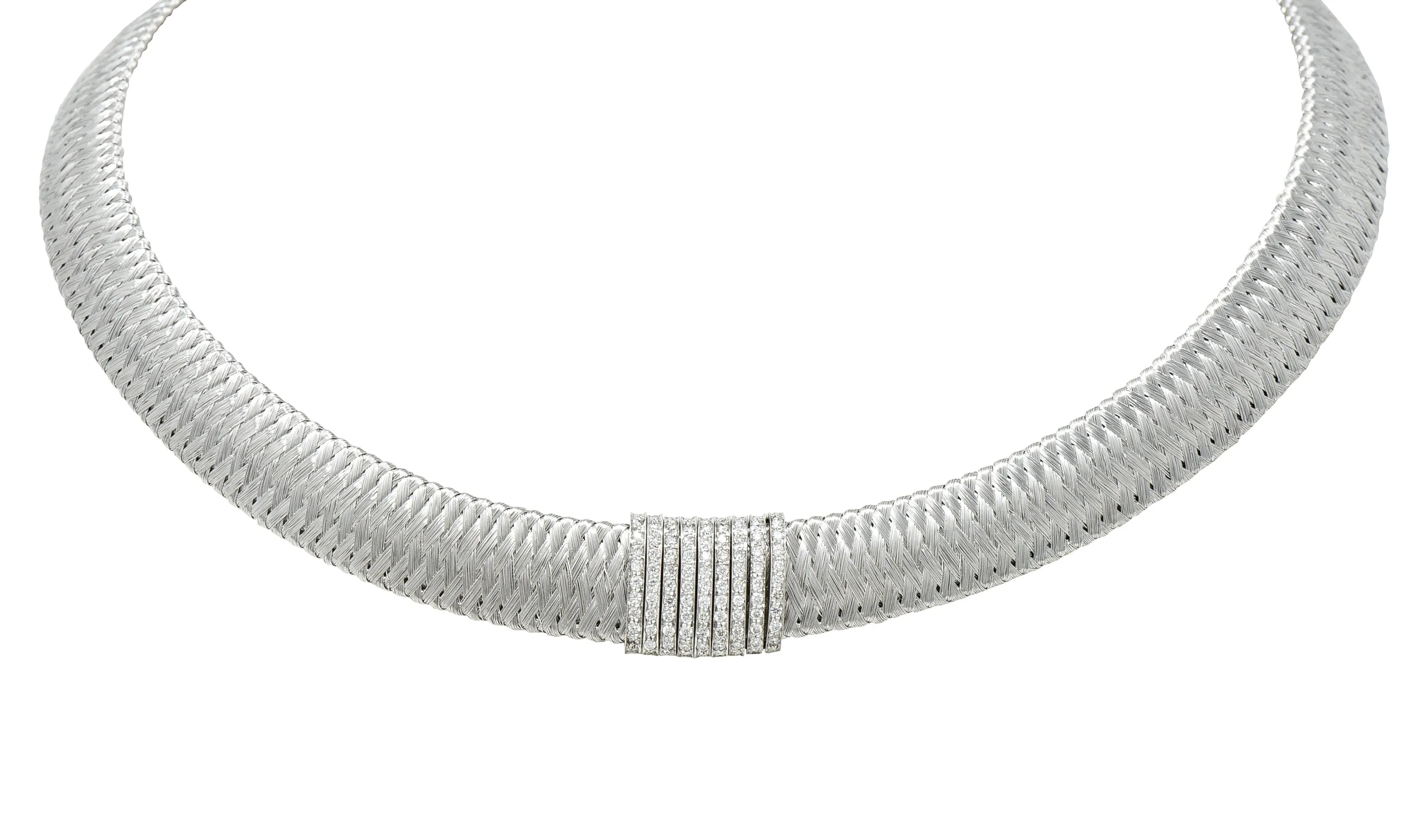 Roberto Coin 1.00 CTW Diamond 18 Karat White Gold Primavera Woven Collar Necklace