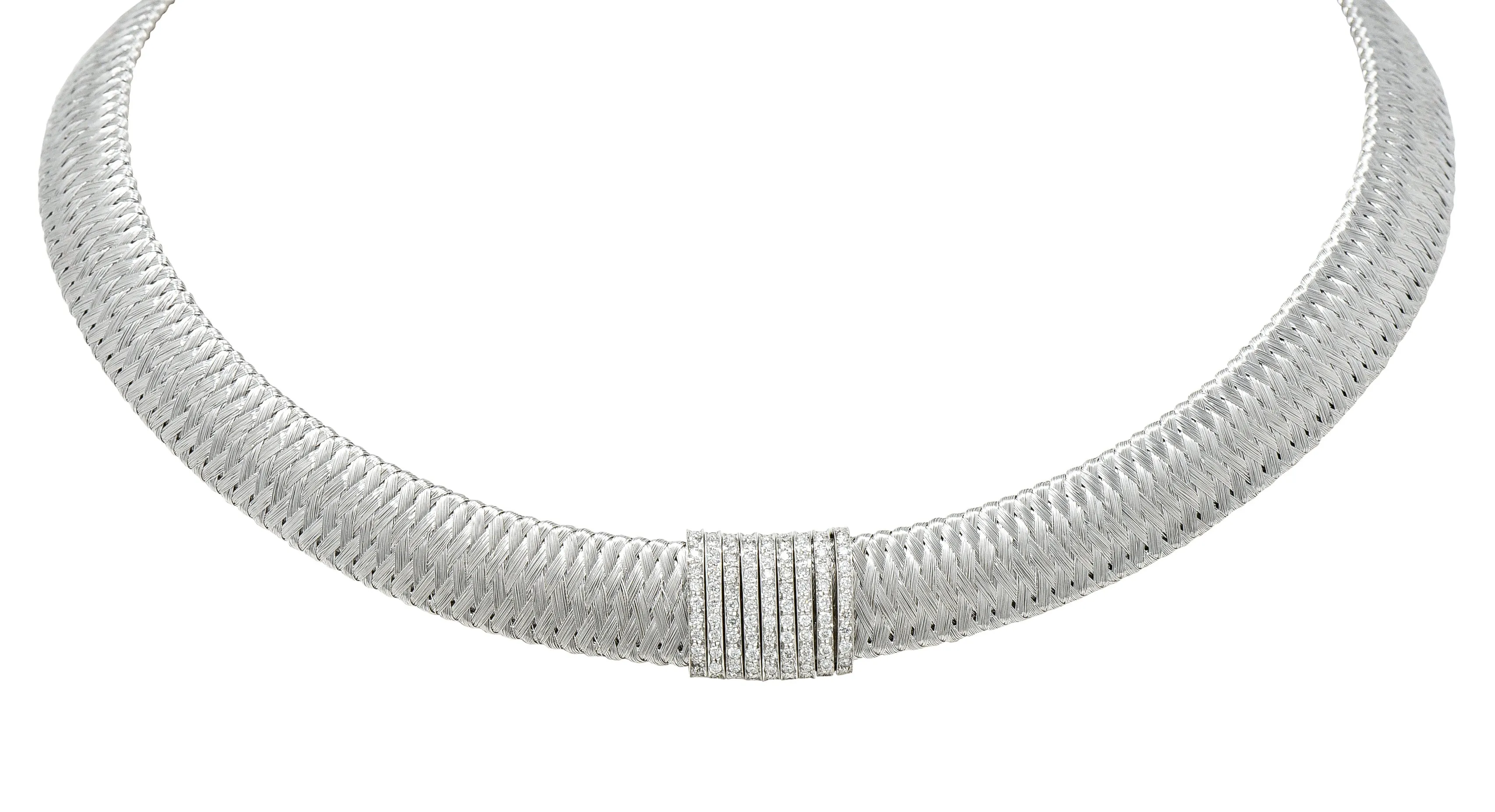 Roberto Coin 1.00 CTW Diamond 18 Karat White Gold Primavera Woven Collar Necklace