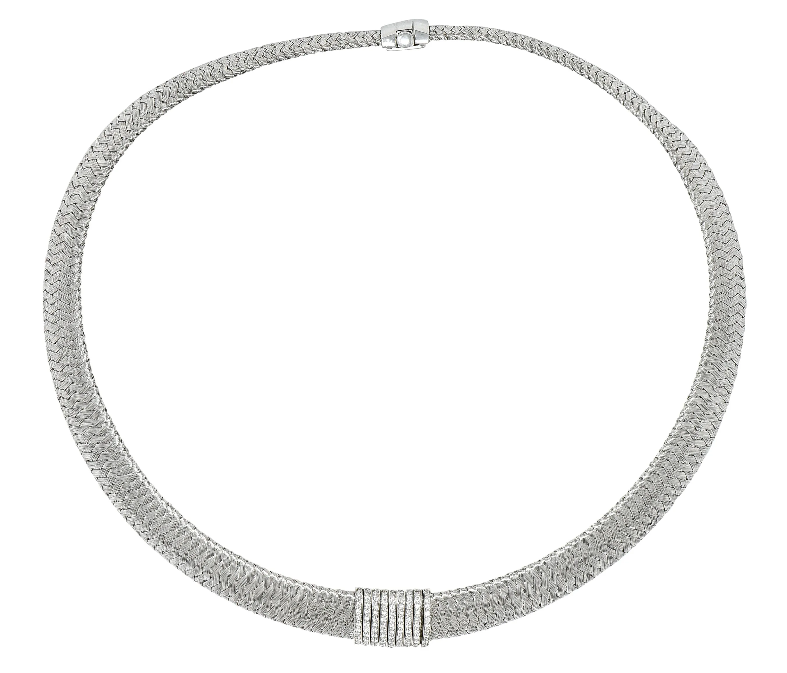 Roberto Coin 1.00 CTW Diamond 18 Karat White Gold Primavera Woven Collar Necklace