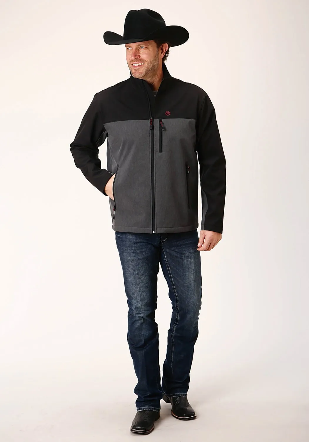 Roper Mens Hi-Tech Black/Grey Poly/Spandex Softshell Jacket