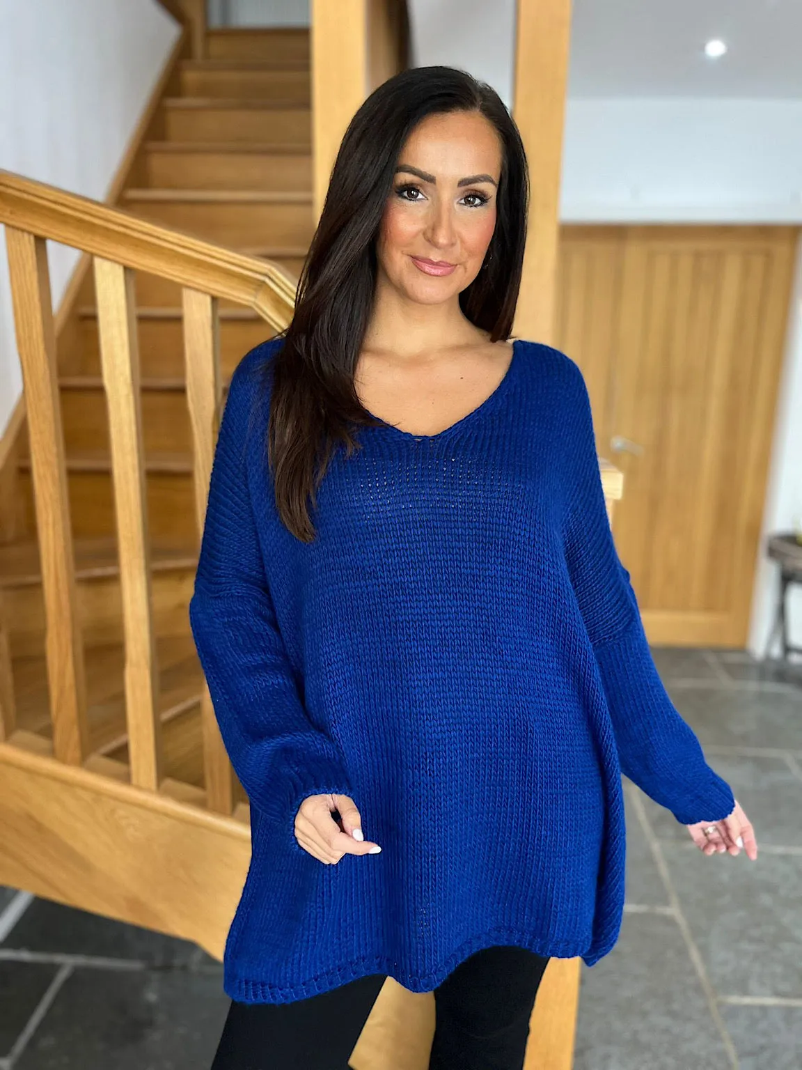 Royal Blue V Neck Knitted Jumper Jessica