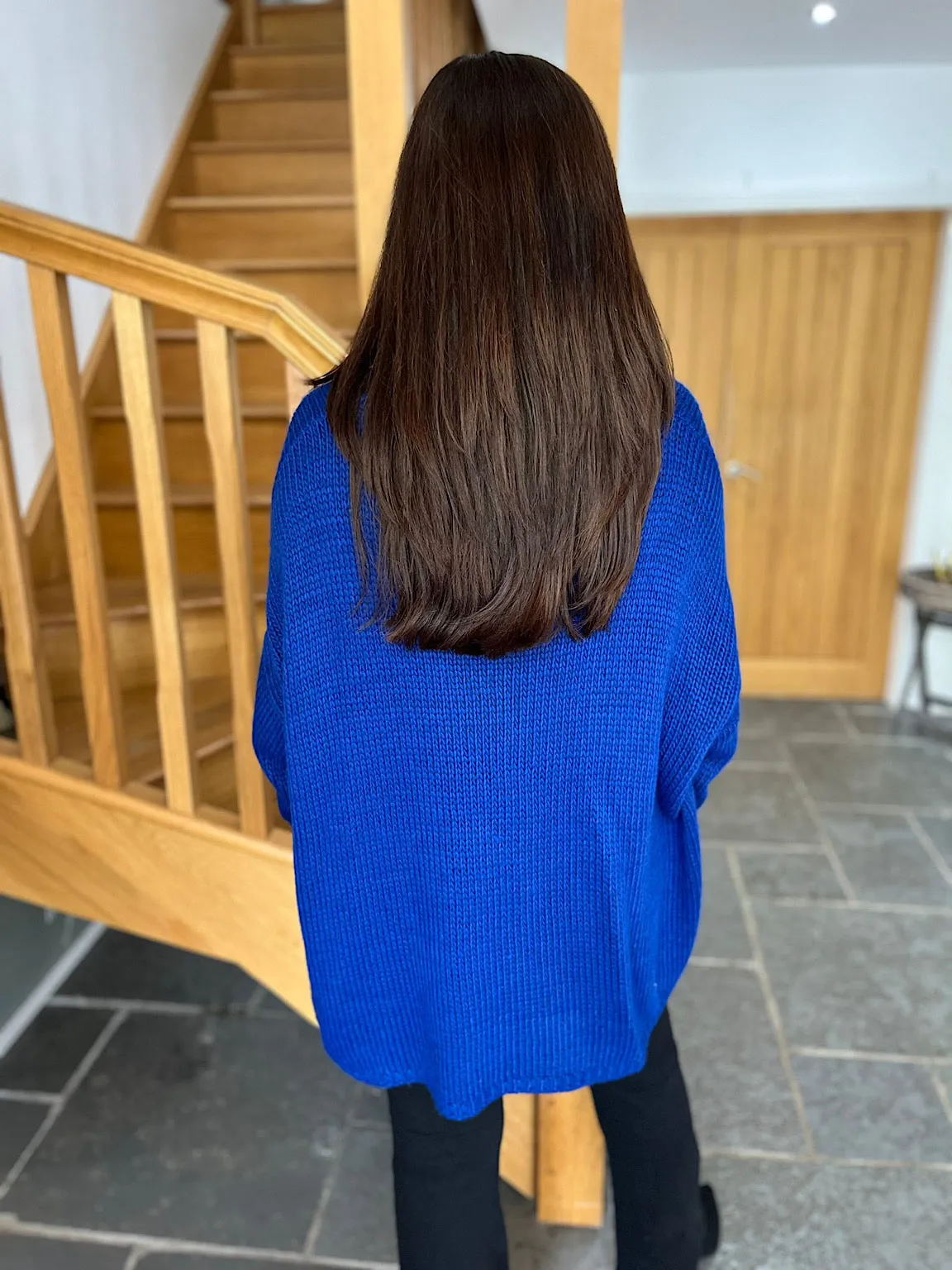 Royal Blue V Neck Knitted Jumper Jessica