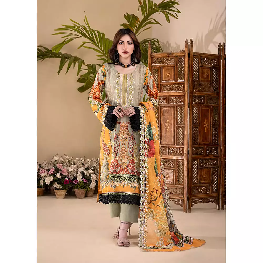 Ruby Lawn Printed Embroidered Unstitched 3Pcs Suit - 1